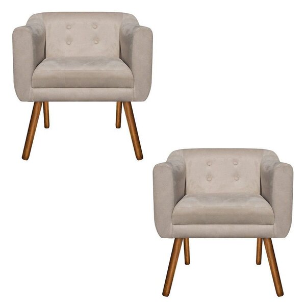 Kit 02 Poltronas Decorativas Julia Suede Bege - D'Rossi