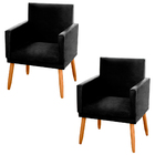 Kit 02 Poltronas Decorativas Lauren Pés Palito Suede Preto -