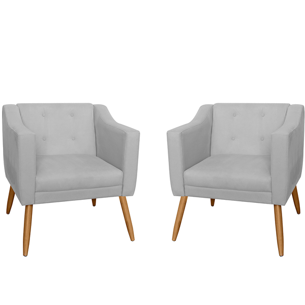 Kit 02 Poltronas Decorativas Lavinia Pés Palito Suede Branco