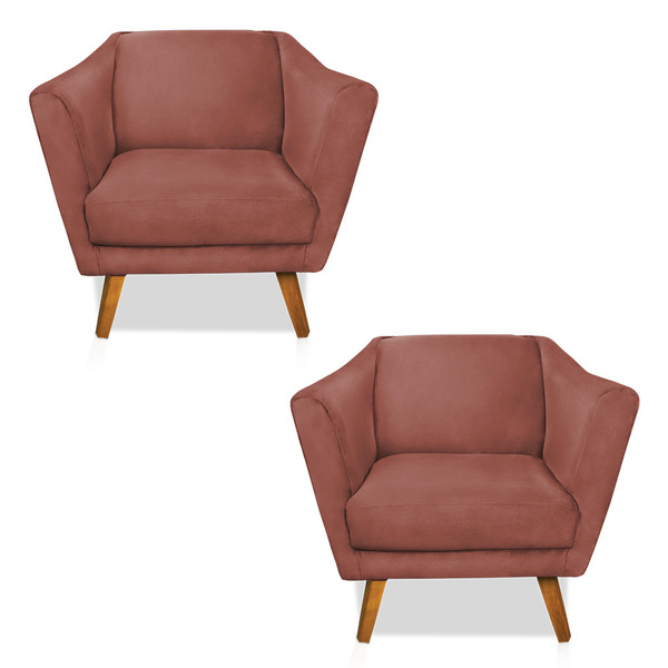 Kit 02 Poltronas Decorativas Lorena Veludo Peach Rose  - D'Ro