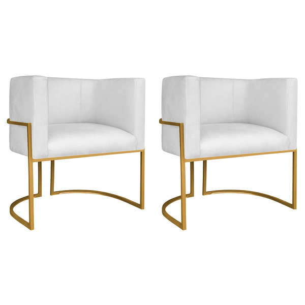Kit 02 Poltronas Decorativas Luna Base De Ferro Dourado Sinté