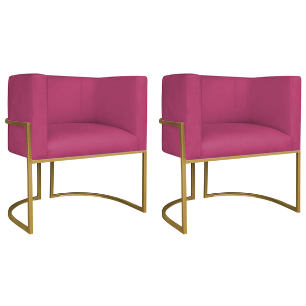 Kit 02 Poltronas Decorativas Luna Base De Ferro Dourado Suede