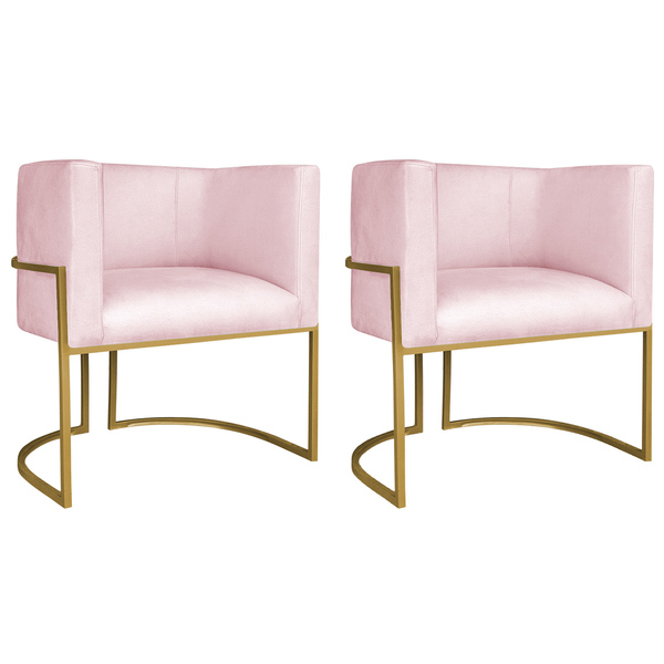 Kit 02 Poltronas Decorativas Luna Base De Ferro Dourado Suede