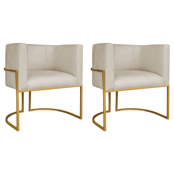 Kit 02 Poltronas Decorativas Luna Base De Ferro Dourado Suede