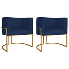 Kit 02 Poltronas Decorativas Luna Base De Ferro Dourado Suede