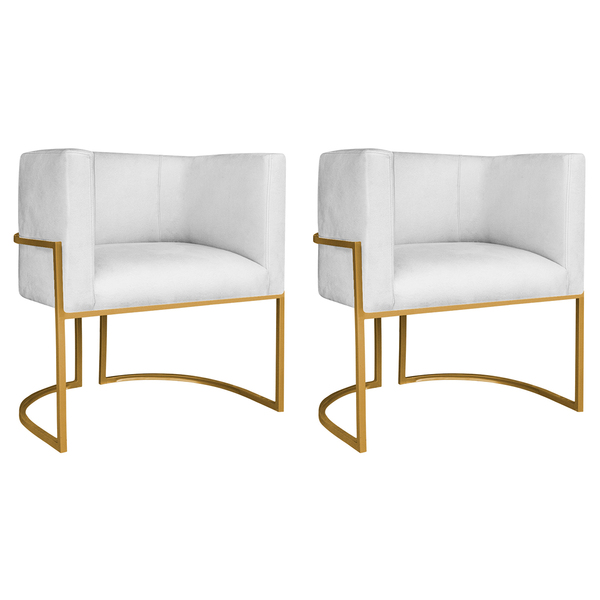 Kit 02 Poltronas Decorativas Luna Base De Ferro Dourado Suede