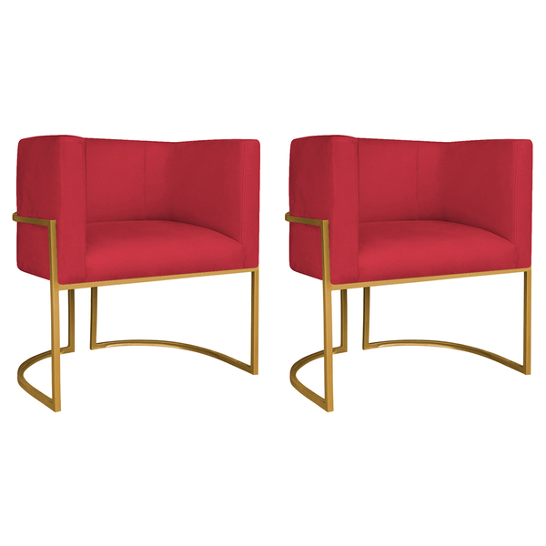 Kit 02 Poltronas Decorativas Luna Base De Ferro Dourado Suede
