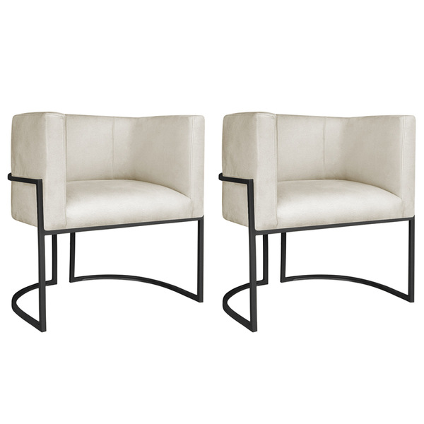 Kit 02 Poltronas Decorativas Luna Base De Ferro Preto Linho -