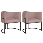 Kit 02 Poltronas Decorativas Luna Base De Ferro Preto Linho -