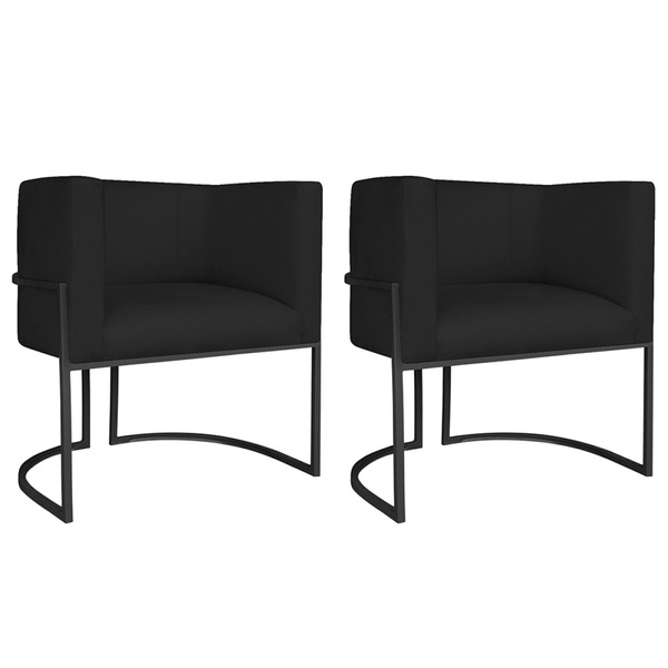Kit 02 Poltronas Decorativas Luna Base De Ferro Preto Sintéti