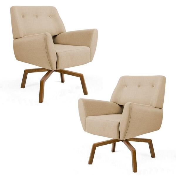 Kit 02 Poltronas Decorativas Melli Base Ka Giratória Castanho