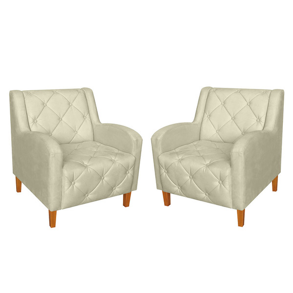 Kit 02 Poltronas Decorativas Munique Pés Trapézio Suede Bege