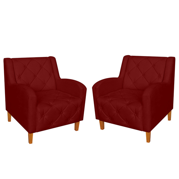 Kit 02 Poltronas Decorativas Munique Pés Trapézio Suede Bordô