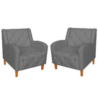 Kit 02 Poltronas Decorativas Munique Pés Trapézio Suede Cinza