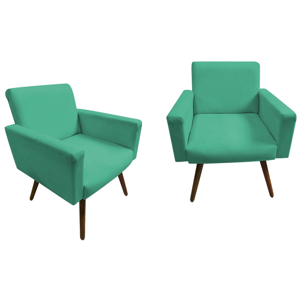 Kit 02 Poltronas Decorativas Nina Com Pés Palito Suede Azul T