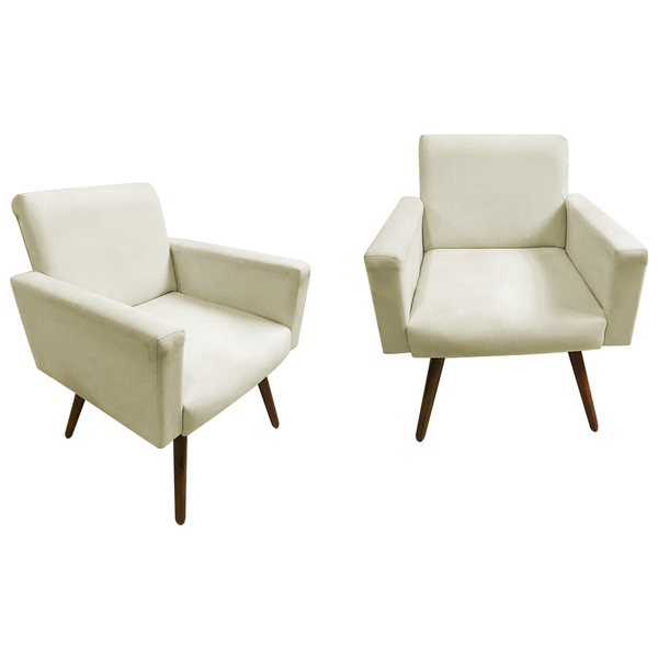 Kit 02 Poltronas Decorativas Nina Com Pés Palito Suede Bege