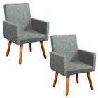 Kit 02 Poltronas Decorativas Nina Estampado Floral Verde Agua