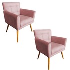 Kit 02 Poltronas Decorativas Onix Pés Madeira Suede Rosa