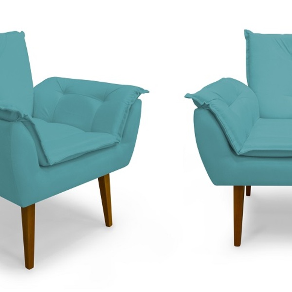 Kit 02 Poltronas Decorativas Opala Suede Azul Turquesa - Meul