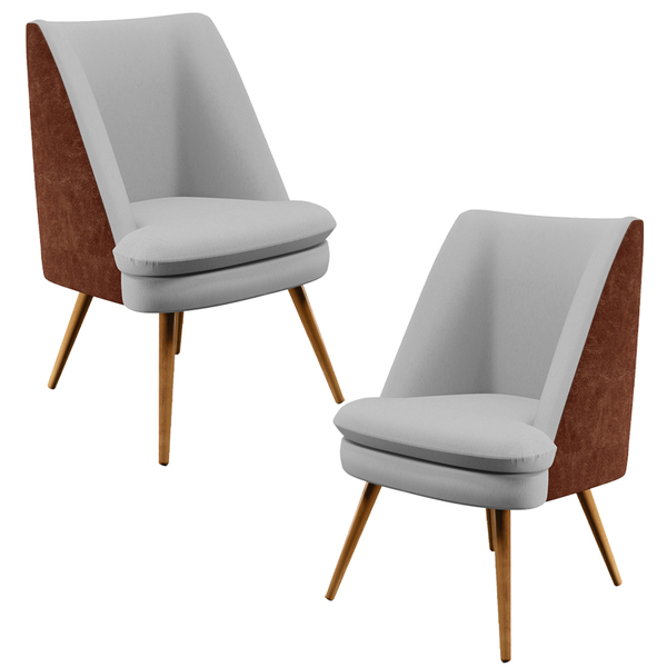 Kit 02 Poltronas Decorativas Pérsia Pés Palito D02 Linho Cinz