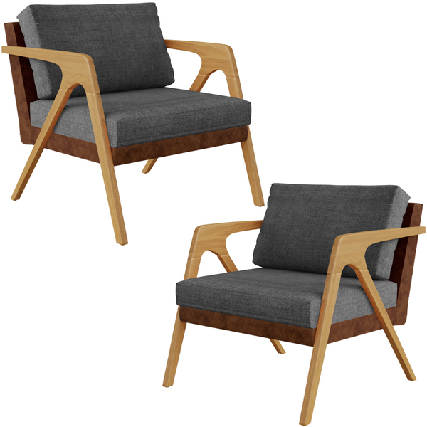 Kit 02 Poltronas Decorativas Pietra L02 Couríssimo Marrom Lin