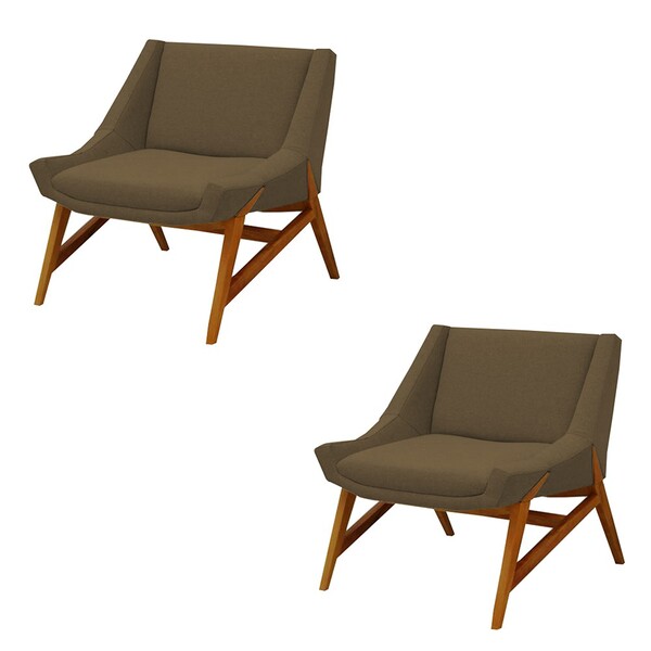 Kit 02 Poltronas Decorativas Sala De Estar Annecy Linho Marro