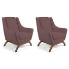 Kit 02 Poltronas Decorativas Sala De Estar Base De Madeira Na