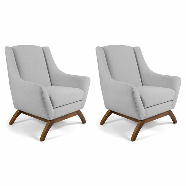 Kit 02 Poltronas Decorativas Sala De Estar Base De Madeira Na