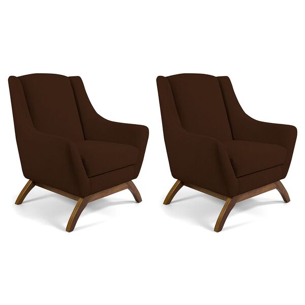 Kit 02 Poltronas Decorativas Sala De Estar Base De Madeira Na