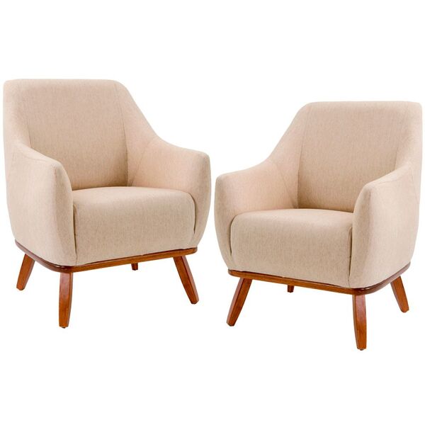 Kit 02 Poltronas Decorativas Sala De Estar Base De Madeira Ra