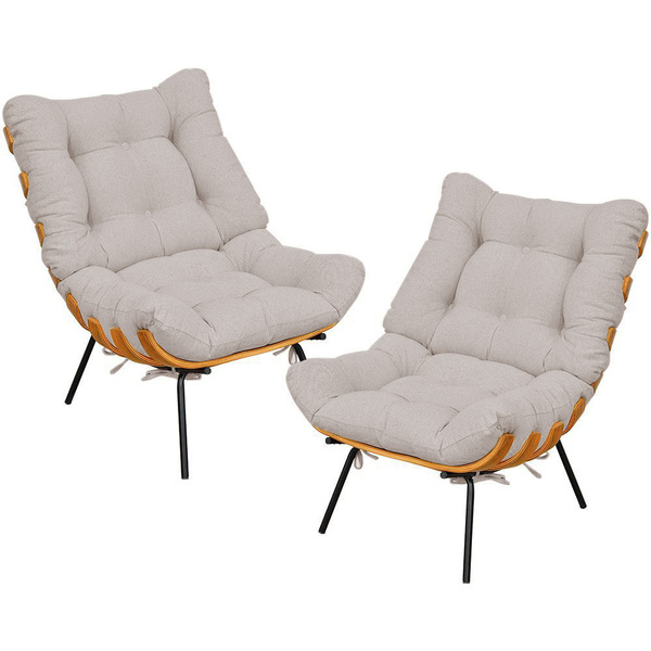 Kit 02 Poltronas Decorativas Sala De Estar Costela L02 Linho
