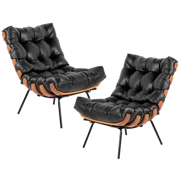 Kit 02 Poltronas Decorativas Sala De Estar Costela L04 Couro