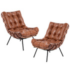 Kit 02 Poltronas Decorativas Sala De Estar Costela L04 Couro