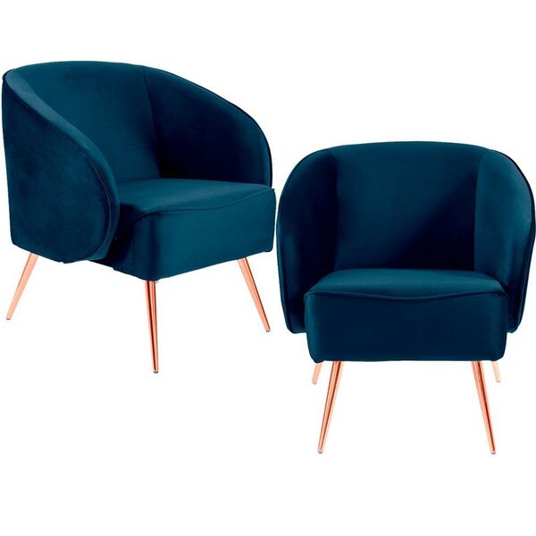 Kit 02 Poltronas Decorativas Sala De Estar Pés Alumínio Rosê