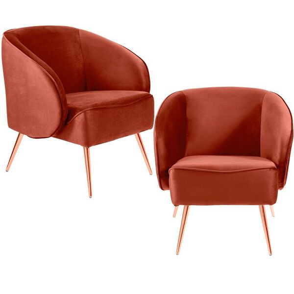 Kit 02 Poltronas Decorativas Sala De Estar Pés Alumínio Rosê