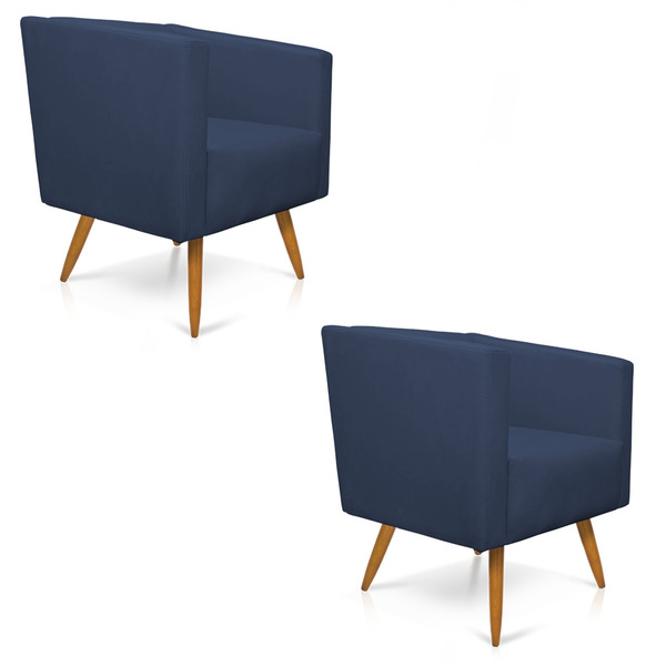 Kit 02 Poltronas Decorativas Sara Suede Azul Marinho Pés Pali