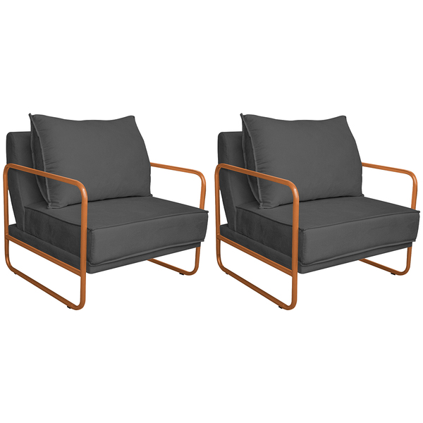 Kit 02 Poltronas Decorativas Sevilha Base De Ferro Bronze Lin