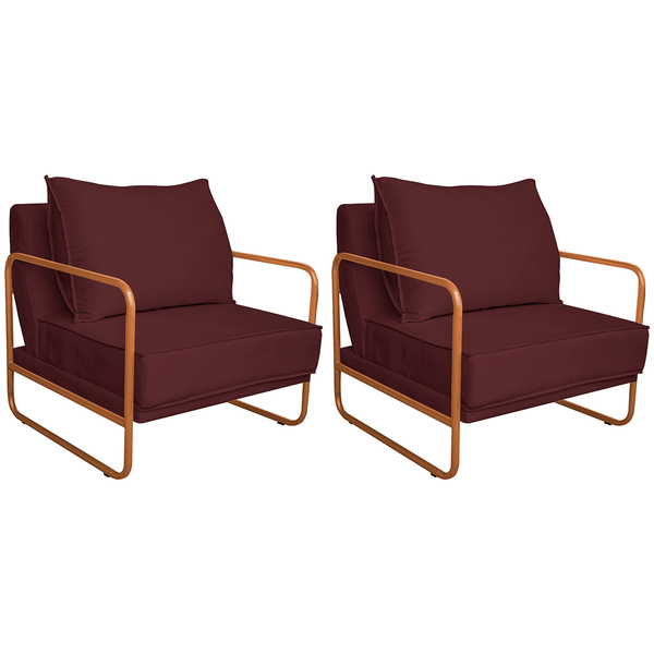 Kit 02 Poltronas Decorativas Sevilha Base De Ferro Bronze Sue