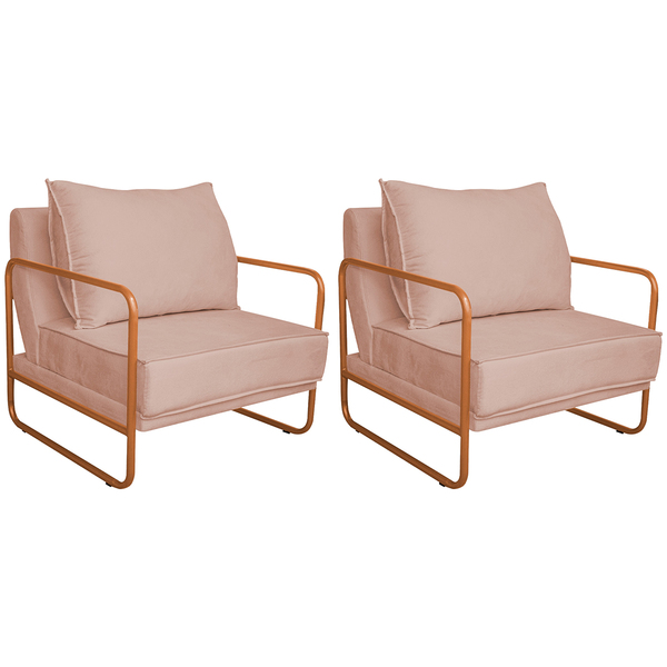 Kit 02 Poltronas Decorativas Sevilha Base De Ferro Bronze Sue