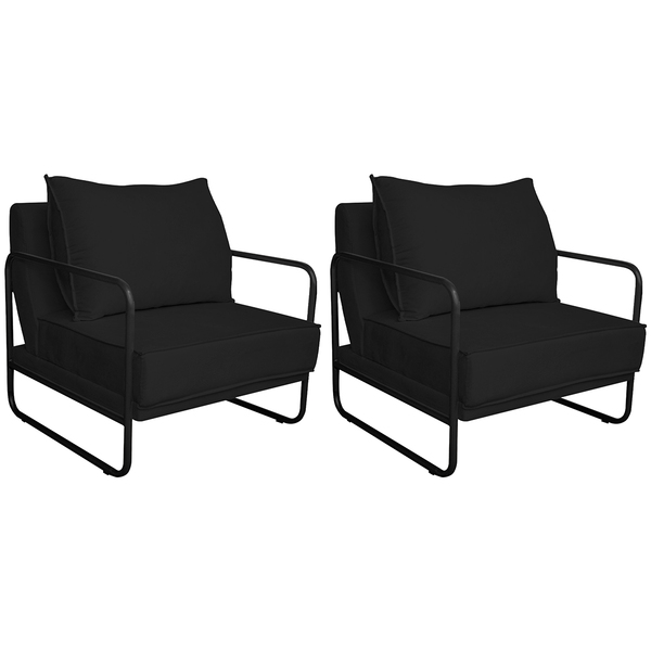 Kit 02 Poltronas Decorativas Sevilha Base De Ferro Preto Sint