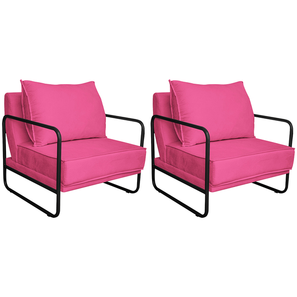 Kit 02 Poltronas Decorativas Sevilha Base De Ferro Preto Sint