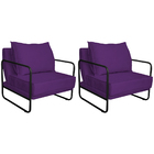 Kit 02 Poltronas Decorativas Sevilha Base De Ferro Preto Sued