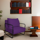 Kit 02 Poltronas Decorativas Sevilha Base De Ferro Preto Sued