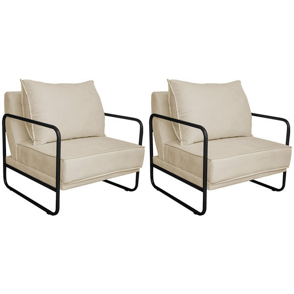 Kit 02 Poltronas Decorativas Sevilha Base De Ferro Preto Sued