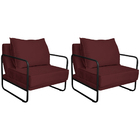 Kit 02 Poltronas Decorativas Sevilha Base De Ferro Preto Sued