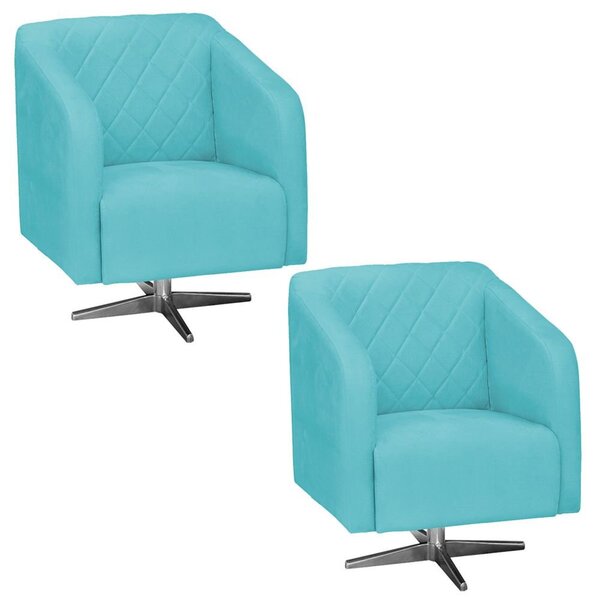 Kit 02 Poltronas Decorativas Silmara Suede Azul Tiffany com B