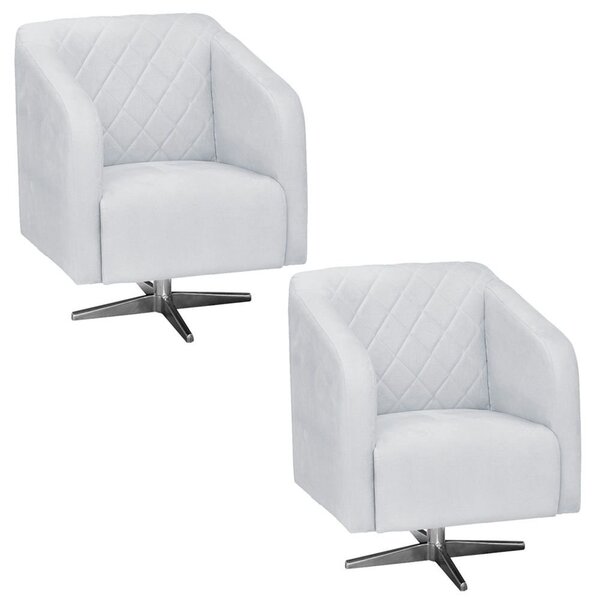 Kit 02 Poltronas Decorativas Silmara Suede Cinza com Base Gir