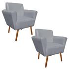 Kit 02 Poltronas Dora Corino Cinza Pés Palito Castanho