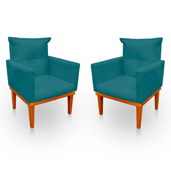 Kit 02 Poltronas Dora Decorativa Pés Base De Madeira Suede Es