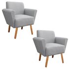 Kit 02 Poltronas Dora Linho Cinza A05 Pés Palito Castanho D'r